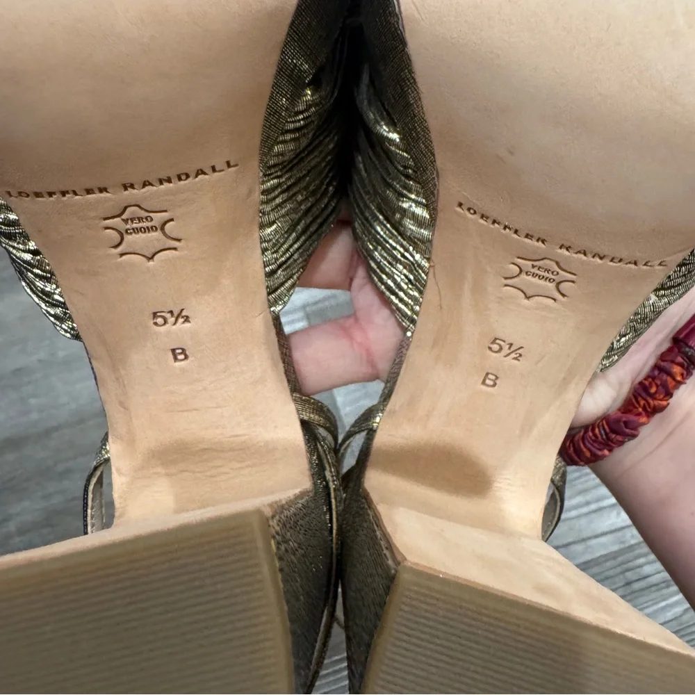 Loeffler Randall Natalia Fabric Pleated Bow Gold Platform Sandal Heels